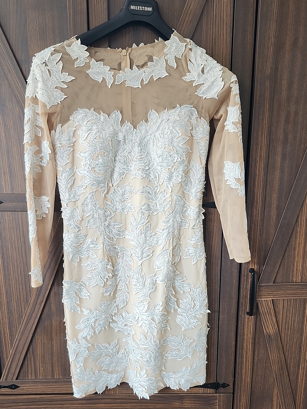 La Femme Nude Dress with White Lace Appliqué